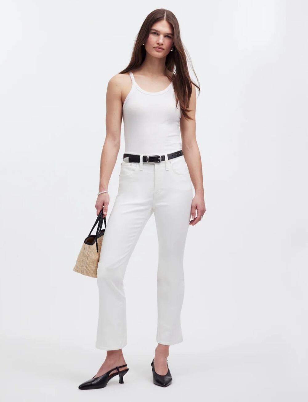NWT Madewell Petite Mid-Rise Kick Out Jeans 26P White Flare NJ430
